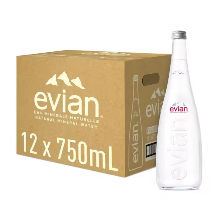 EVIAN Agua mineral natural 75cl Cristal 12 Botellas - 1