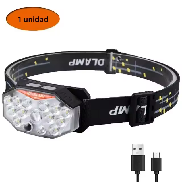 Linterna Frontal LED 9 Luces Fuertes Recargable USB Con Sensor De Movimiento Lámpara De Pescar Camping Al Aire Libre Portátil - 1