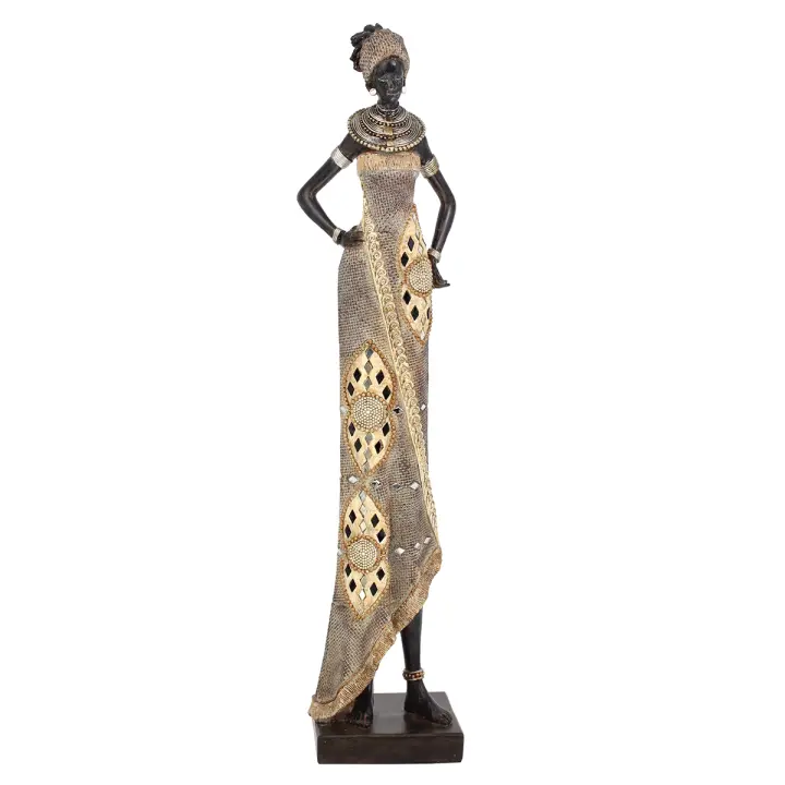 CAPRILO REGALOS & DECORACIÓN Figura Decorativa Étnica de Resina "Africana con Vestido". Adornos y Esculturas. Regalos Originales. Decoración Hogar. 12 x 9 x 53 cm. - 1