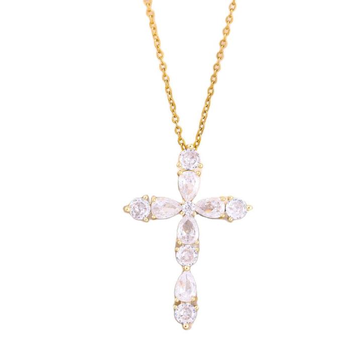 Collar Colgante Cruz De Cristal Zirconia Super Brillante Para Mujer Moda Acero Inoxidable Cadena De Collar Joyería Al Por Mayor