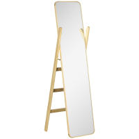 HOMCOM Espejo de Pie con Perchero Espejo de Cuerpo Entero 40x35x147 cm Espejo Largo con Marco de Madera para Salón Dormitorio Entrada Natural - details 0