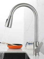 Top-Grifo de cocina de níquel cepillado con rociador extraíble, rociador de fregadero de cocina giratorio de 360 °, grifo de agua caliente y fría - details 11