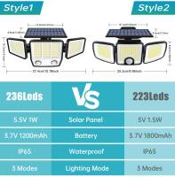 Luces Solares Exterior Impermeables Super Brillantes Con Sensor De Movimiento 3 Cabezas Ajustables Iluminación De 270° Amplia Fuente De Energía Solar ABS LED Duración De Vida De 2 Años - details 1