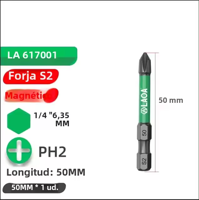 LAOA Destornillador Magnético Fuerte PH2 Para Electricistas Bit S2 De Acero De Aleación Multifuncional Sin Químicos Peligrosos - 1