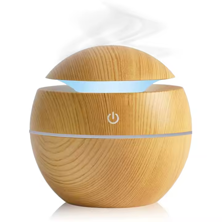 CALA VERDE - Humidificador Mini Difusor de Aceites Esenciales efecto Madera Purificador Ultrasónico con luces LED de colores - 1