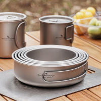 Juego De Tazas Y Platos De Titanio Boundless Voyage Con Manija Plegable Para Camping Al Aire Libre Utensilios De Cocina Portátiles 5 Piezas Ti1096T - details 3