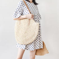Bolso De Hombro Hecho a Mano Con Paja Vintage Bolso De Playa Redondo Bohemio Verano Casual Bolsa De Rattan Círculo Raffia Para Mujer - details 6