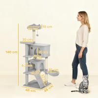 Árbol Rascador para Gatos, Árbol para Gatos , Torre Escalador con Múltiples Plataformas, Cama, 2 Cuevas, Hamaca, Escalera, Postes de Sisal, Bolas para Jugar, Gris Claro - details 5