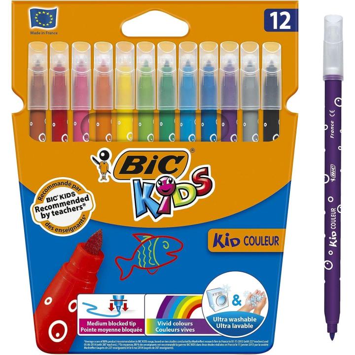 ROTULADORES BIC KIDS CAJA DE 12 COLORES - BIC COULEUR COLOURING PENS, ROTULADORES PUNTA MEDIA, 12 ROTULADORES, MULTICOLOR