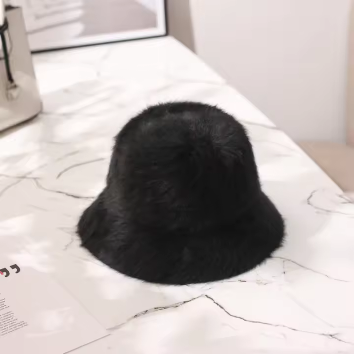Gorro De Piel De Conejo De Color Sólido Para Mujer Moda Invierno Gorro De Pesca Retro Tejido Con Lana Estilo Casuál Gorro De Olla - 1