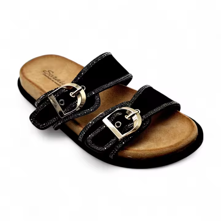 Emilie shoes, Sandalias Planas con Doble Hebilla y Detalle Brillante, Chanclas Cómodas con Tiras Ajustables y Plantilla Acolchada, Sandalias de Verano con Doble Cierre y Detalles en Glitter a España Elegante Hebilla - 1