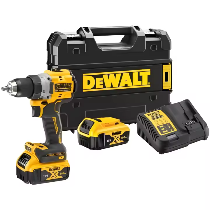 DeWalt Taladro Atornillador sin escobillas XR 18V 13 mm 90Nm con 2 baterías Li-Ion 5Ah y maletín TSTAK, Multicolor - 1