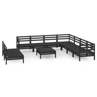 VIDAXL 3083133 juego mobiliario de 10 piezas para exterior fabricadas en madera de pino maciza con acabado en negro vida xl - 1