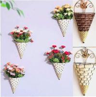 Cesta de flores colgante, 2 piezas de jarrón de ratán y mimbre, maceta de pared tejida, macetas colgantes, soporte cónico ornamento decoración para jardín - details 0