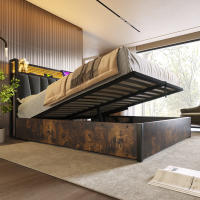Cama tapizada Cama de metal Cama de matrimonio controlada por App LED con Carga Función de carga USB Cabecero e iluminación LED, Cama de metal 140x200 cm Somier de láminas de Madera, gris (con colchón) - details 4