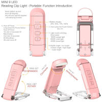 Nueva luz de lectura con clip para libro, luz nocturna con carga USB, lámpara de mesa con clip portátil, protección para los ojos, mini luz LED para libro con tarjeta - details 8