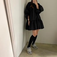 Vestido A-Line Vintage De REALEFT Para Mujer Con Manga Puff Cuello O High Waist Casual Patchwork Estilo Vintage Mini - details 1