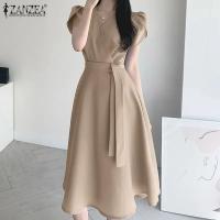 Vestido De Verano Elegante ZANZEA Para Mujer Moda OL Trabajo Corto Manga Vestido Casual Sólido A-Line Kaftan Sarafans Robe Femme - details 7