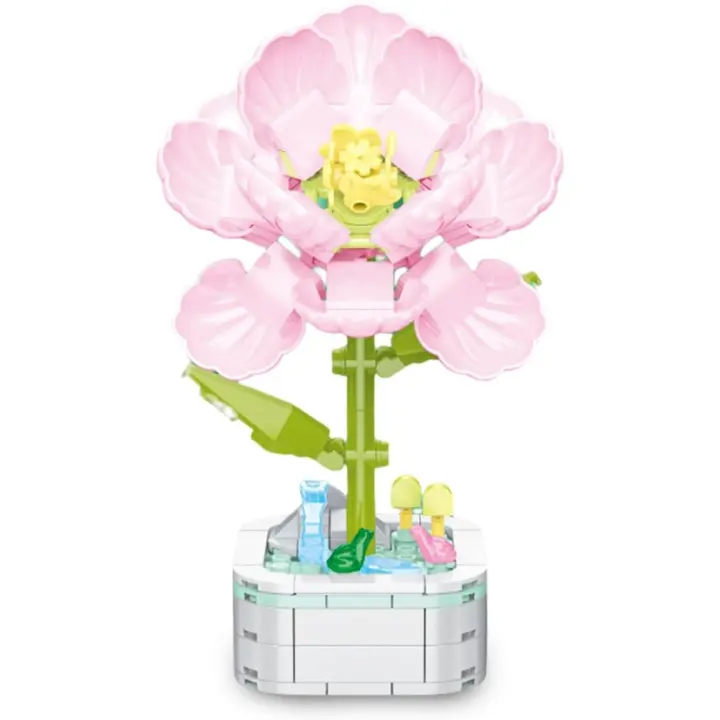 Con base, juego de construcción de Flores, bloques de construcción de Flores Artificiales para decoración del hogar y la Oficina, hibisco - 1