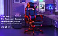 SONGMICS Sillón Gamer, Asiento de Oficina Ajustable, con reposapiés telescópico, ergonómico, Mecanismo basculante, reposacabezas, Soporte Lumbar, Carga 150 kg, Negro y Rojo/Negro Tinta/Negro de Tinta y Gris tórtola - details 0