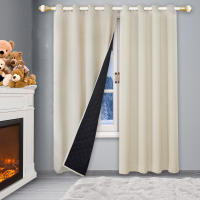 Panel De Cortinas Aislantes De Calor Pesadas Y Gruesas Para Sala De Estar Negro 100% Bloqueo De Luz Y Calor En Invierno Cortinas Térmicas Con Anillas Para Ventanas - details 14