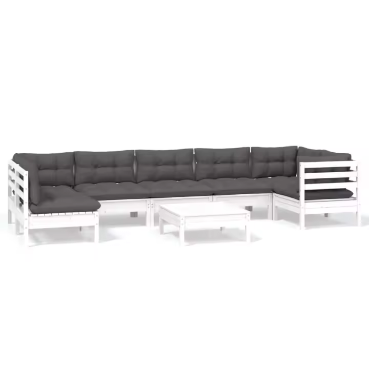 vidaXL Muebles de jardín 8 pzas con cojines blanco madera de pino - 1