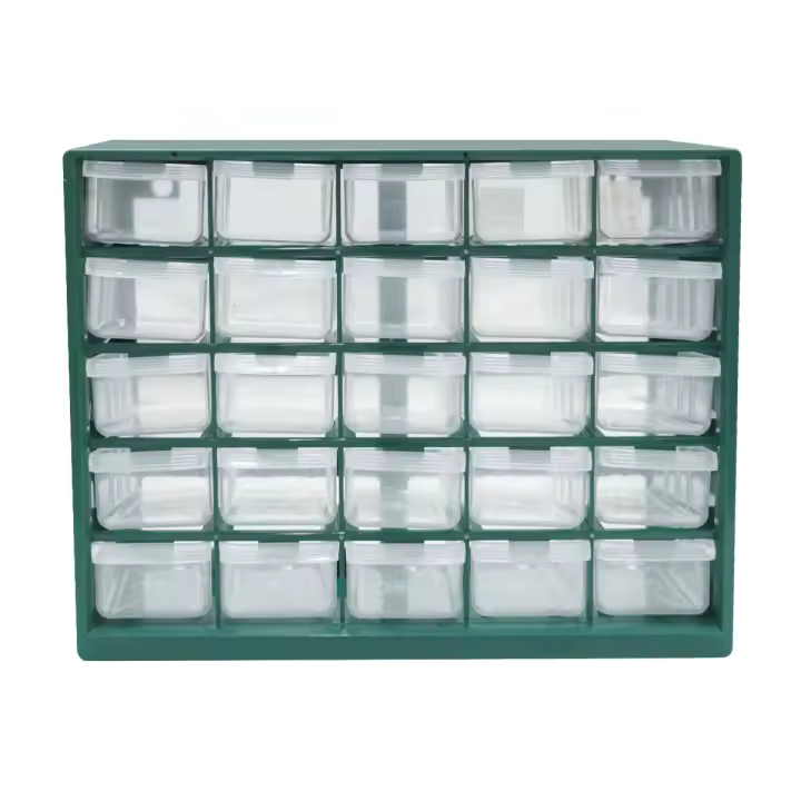 Caja De Herramientas Plástica Multi-Grid 25 Compartimentos Para Almacenamiento De Componentes Electrónicos Y Tornillos Pared Montado Organizador De Partes De Cajones - 1