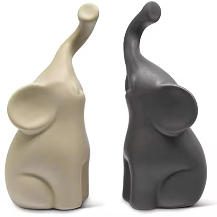 Par amoroso de elefantes en Beige y gris, escultura de cerámica moderna, estatuilla como conjunto, figura de decoración, adorno - 1