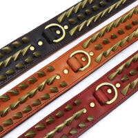 Collar De Cuero Genuino Para Perros Grandes Con Espinas Y Estrellas Fuerte Ajustable Para Pitbull Bulldog Boxer Resistente Todas Las Estaciones Tamaños L/XL Colores Rojo/Marrón/Negro - details 7