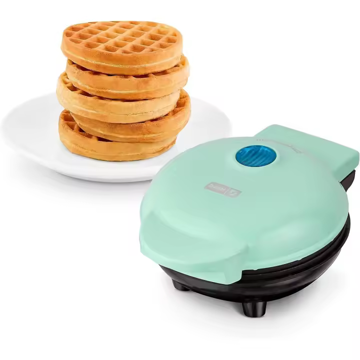 Mini fabricante para gofres individuales, Hash Browns, Keto Chaffles with fácil de Limpar, superficiies antiadherentes, 4 capas, Aqua - 1