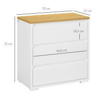 HOMCOM Cómoda 3 Cajones, Cómoda Dormitorio sin Tiradores, Cajonera para Salón, Oficina, Estilo Moderno, 70x37x75 cm, Blanco - details 2