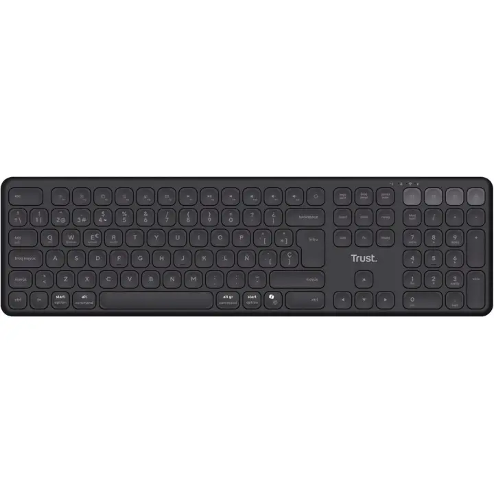 Trust Vaiya Teclado Inalámbrico Bluetooth + 2.4 GHz QWERTY Español, Teclado Bluetooth Multidispositivo Recargable con Numpad, 55% Plástico Reciclado, Windows iOS iPadOS macOS Android, Negro - 1