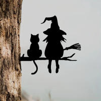1PC Destacado De Hierro Silueta De Bruja Y Gato Para Jardín Decoración De Arbolado Incluye Tapa Para Tronco De Árbol Para Jardín Lawn Courtyard - details 3