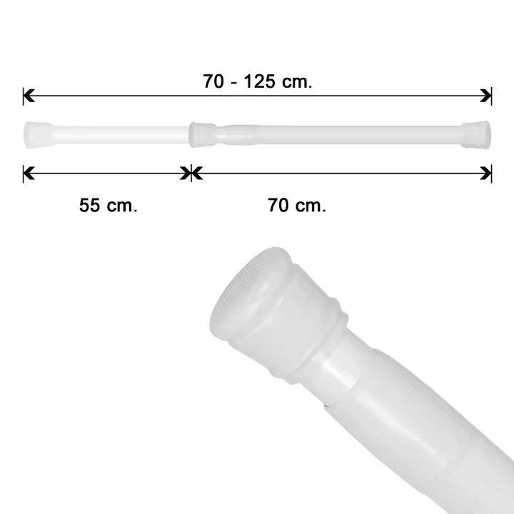 SANCO STORE - MAURER Barra Para  Cortina Ducha Extensible Aluminio Blanco 70 a 125 cm. - 1