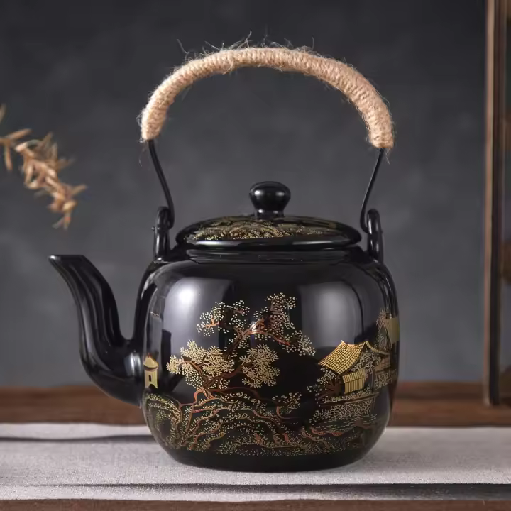 Tetera tradicional japonesa, tetera china de porcelana negra con infusor de acero inoxidable - 1