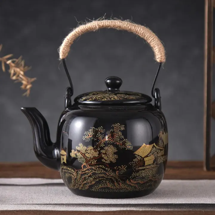 Tetera tradicional japonesa, tetera china de porcelana negra con infusor de acero inoxidable - 1