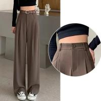 Pantalones Clásicos Para Mujer 2024 Cintura Alta Pierna Ancha Cómodos Y Versátiles Estilo Diario Traje Elegante Con Bolsillos Y Pliegues - details 8