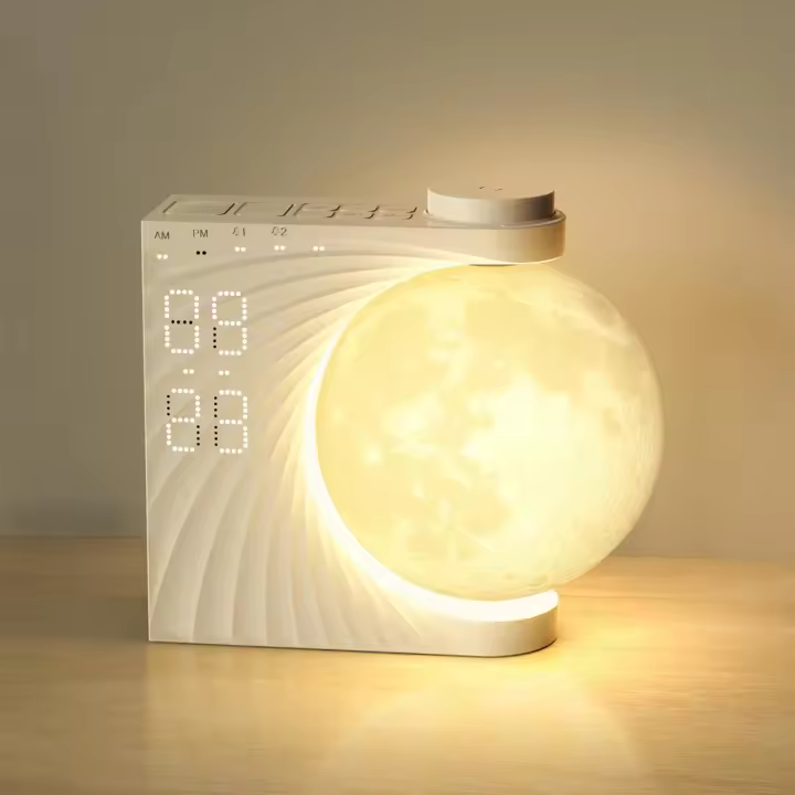 Reloj despertador y máquina de sonido con luz de luna para personas que duermen mucho, adultos, alarma dual, función de repetición, luz para despertar, 10 sonidos de la naturaleza, 8 colores - 1