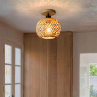 Lámpara Colgante De Bambú Tejida Decorativa Para Pasillo Y Sala De Estar E27 Fuente De Iluminación Moderna Y Retro - details 7