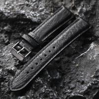 Correa De Reloj De Cuero De Avestruz Sudáfrica Hecha a Mano En Negro Tamaños 18 19 20 21 22MM Vintage Para Hombres Con Hebilla - details 0