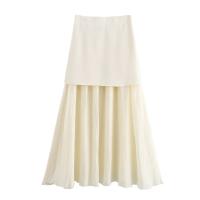 Conjunto De Vestido Y Falda Larga De Punto Para Mujer Estilo Moderno Y Elegante Primavera 2024 Sin Mangas Cuello En V Cierre Único - details 10