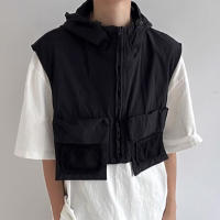 Chaleco De Hombre Con Capucha Y Bolsillos Cierre De Cremallera Sin Mangas Estilo Casual Moda 2024 Talla S-5XL INCERUN - details 2