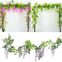 Guirnalda De Flores Artificiales Wisteria Para Decoración De Boda Arco Fondo Plantas Falsas Rattan Ivy Pared Material Seda - details 1