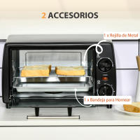 HOMCOM Horno Eléctrico Sobremesa 10 Litros 750W Horno de Convección con Temperatura hasta 230 ℃ Temporizador 60 Minutos Bandeja y Rejilla 36,5x26x22 cm - details 5
