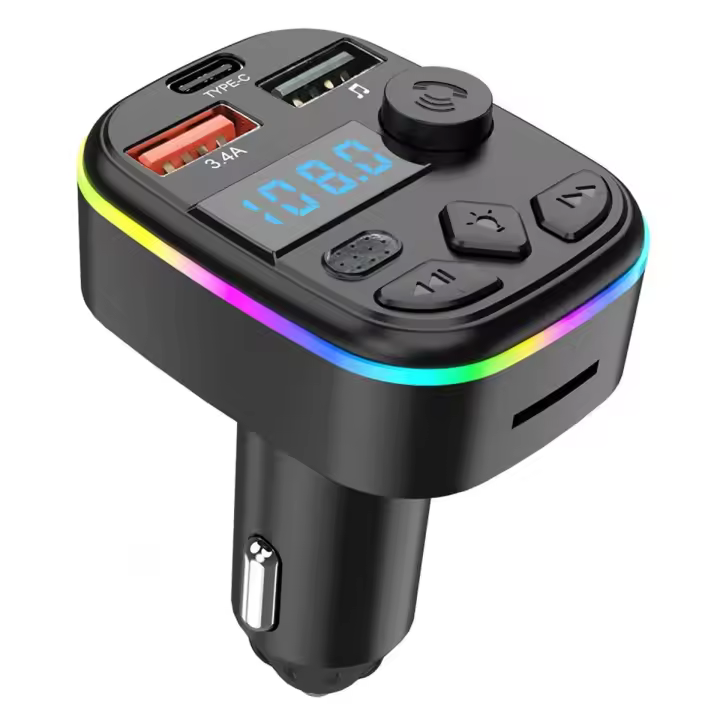 Transmisor De Radio FM Para Coche 2025 Con Soporte Para Tarjeta TF Y USB Doble USB Tipo C Reproductor MP3 Para Teléfono Móvil Con Carga Inalámbrica - 1
