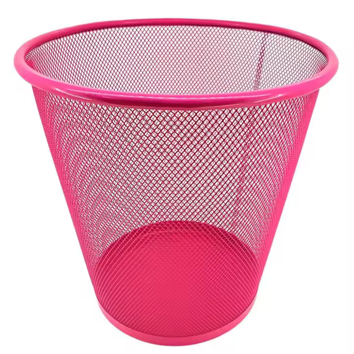 Pamex - Papelera de rejilla metálica rosa 27 x 23,5 cm, cubo de basura multiuso, contenedor de residuos para oficina, escuela, hogar - 1