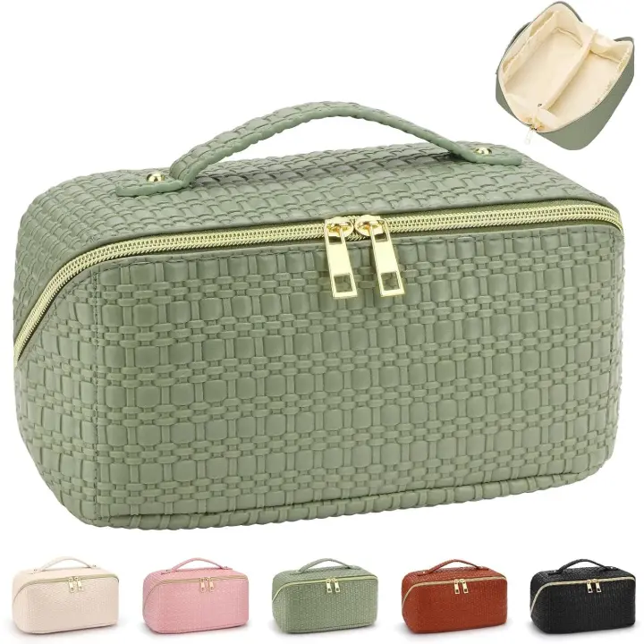 Bolsa de maquillaje portátil, impermeable, Bolsa de Cosméticos de gran capacidad, Bolsa de almacenamiento, neceser de Viaje (GREEN) - 1
