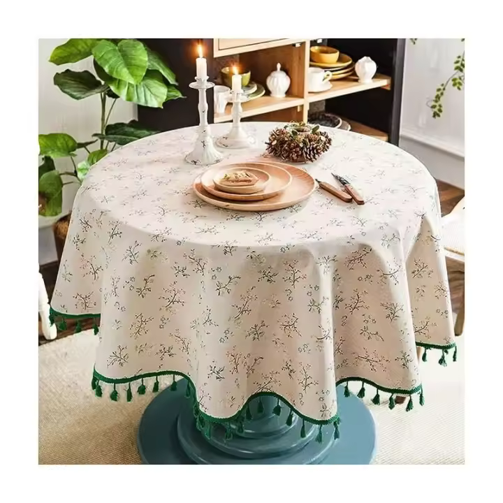 Mantel Redondo Lino Algodón Estampados De Flores, Mantel Redondo with Flecos Lavable, Pequeño Mantel Redondo Antimanchadas Decorar Utilizado para Mesa De Comedor, Sala De Estar, Picnic Mantel Redondo De 150 Cm (Beige), Girasol - 1