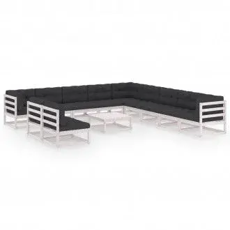 VIDAXL 3076930 conjunto de muebles rústicos de jardín modulares color blanco con cojines - 1