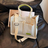 Bolso De Mano Casual Para Mujer Con Múltiples Bolsillos Y Correa Ajustable Bolso De Viaje Estilo Sencillo Con Asa De Corduroy Bolso De Trabajo Elegante - details 3
